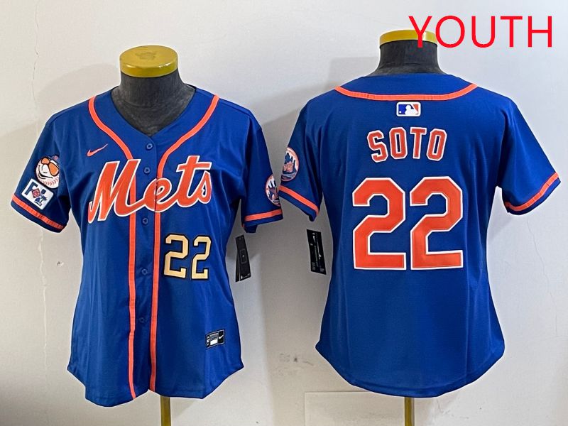 Youth New York Mets #22 Soto Blue Game Fashion 2025 Nike MLB Jersey style 3